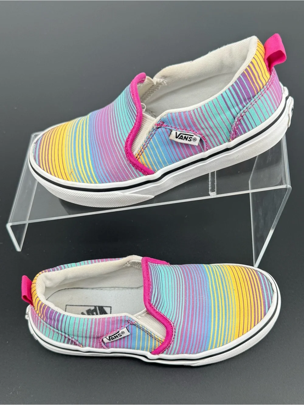 Vans Kids Slip-On Pastel Rainbow with Hot Pink Trim Size 13
